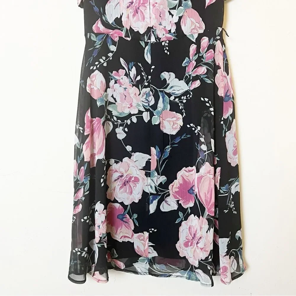 CONNECTED APPAREL Wedding Guest Knee-Length Shift Dress, Size 6 Black Floral